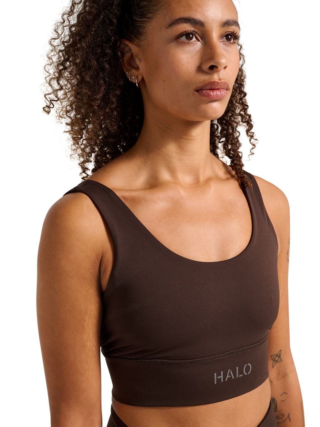 HALO WOMEN TRAINING BRA, CHOCOLATE TORTE, model