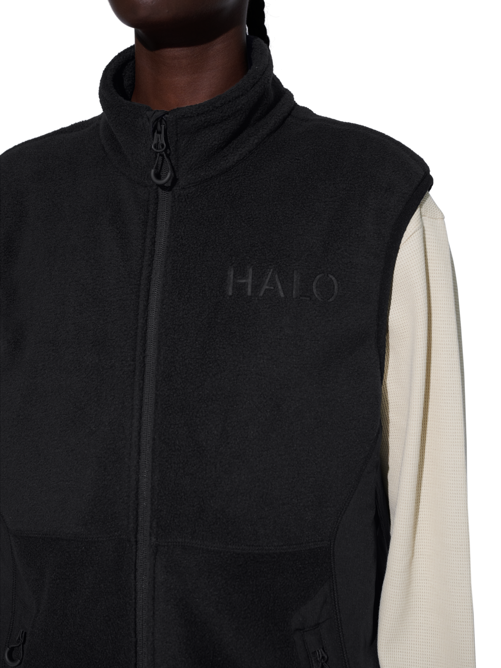 HALO ATW TEDDY FLEECE VEST, BLACK, model