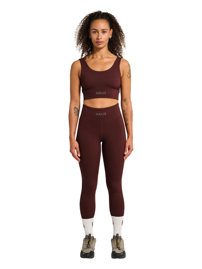 HALO WOMEN TRAINING BRA, BITTER CHOCOLATE, model