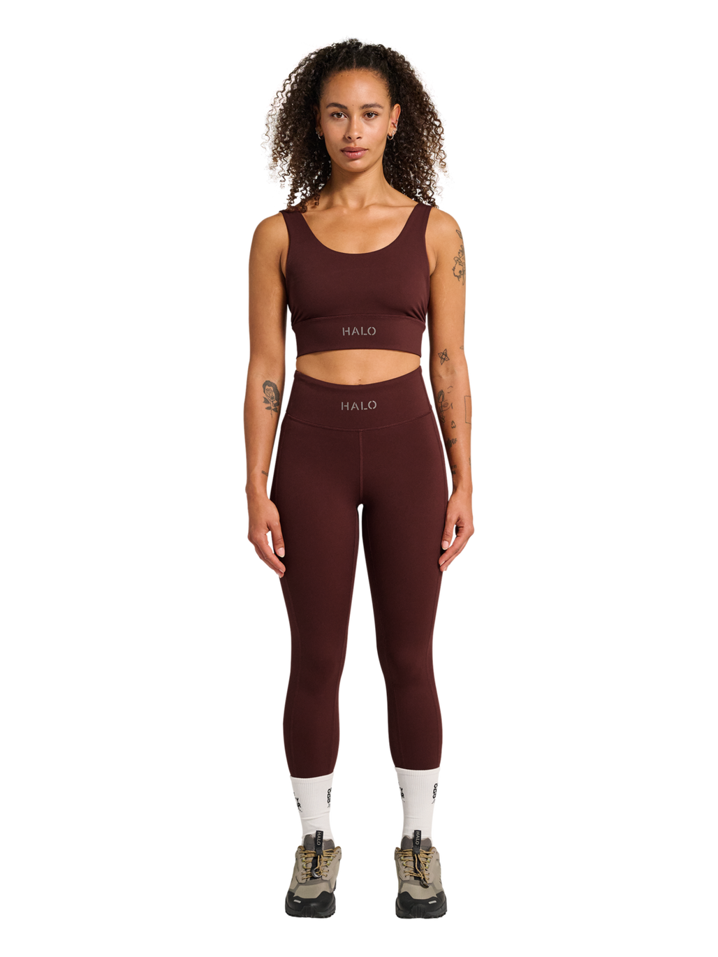 HALO WOMEN TRAINING BRA, BITTER CHOCOLATE, model