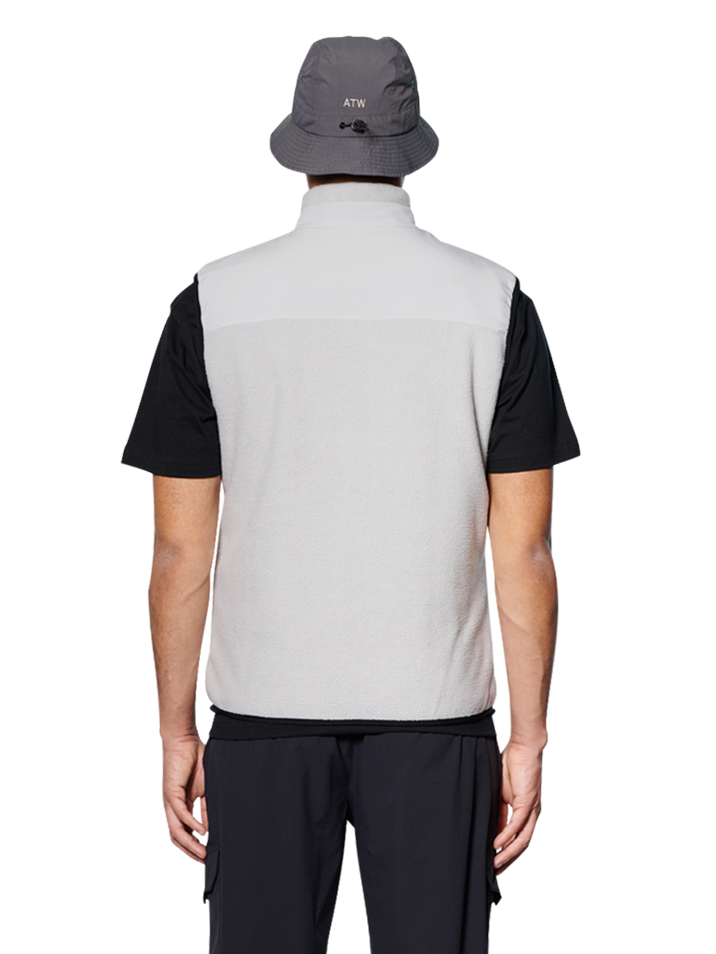 HALO TEDDY FLEECE VEST, HARBOR MIST, model
