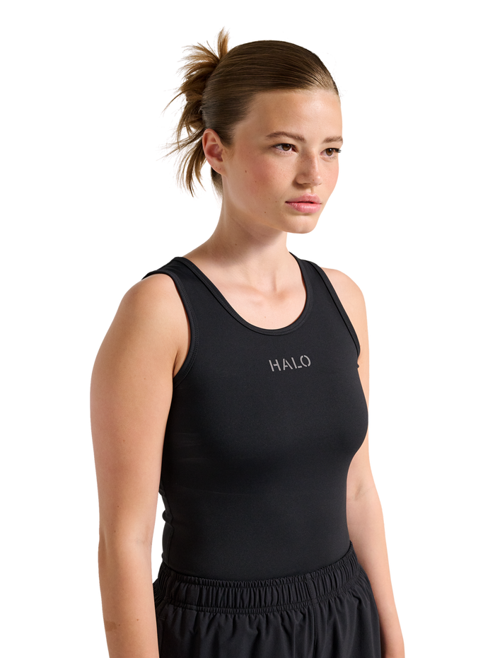 HALO WOMEN TRAINING TANK, BLACK, model