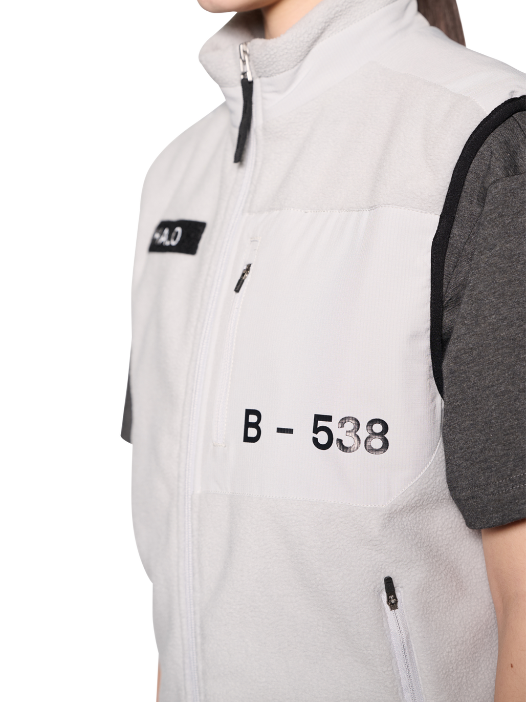 HALO TEDDY FLEECE VEST, HARBOR MIST, model