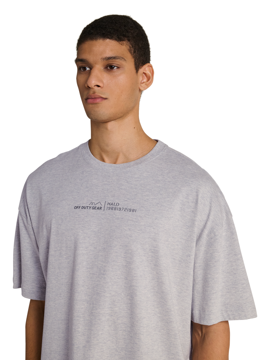 HALO GRAPHIC BOXY T-SHIRT, LIGHT GREY MELANGE, model