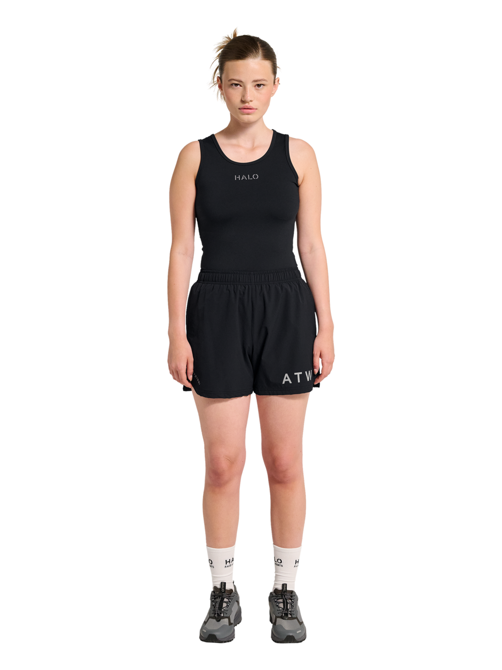 HALO WOMEN TRAINING TANK, BLACK, model