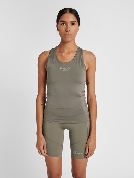 HALO WOMENS RACERBACK TANK, MOREL, model