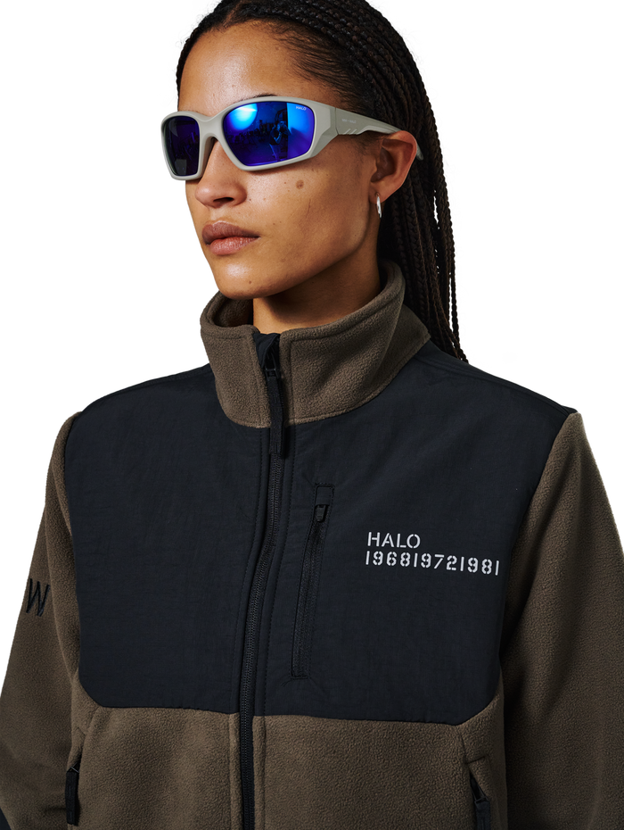 HALO BLOCKED ZIP FLEECE, MAJOR BROWN, model