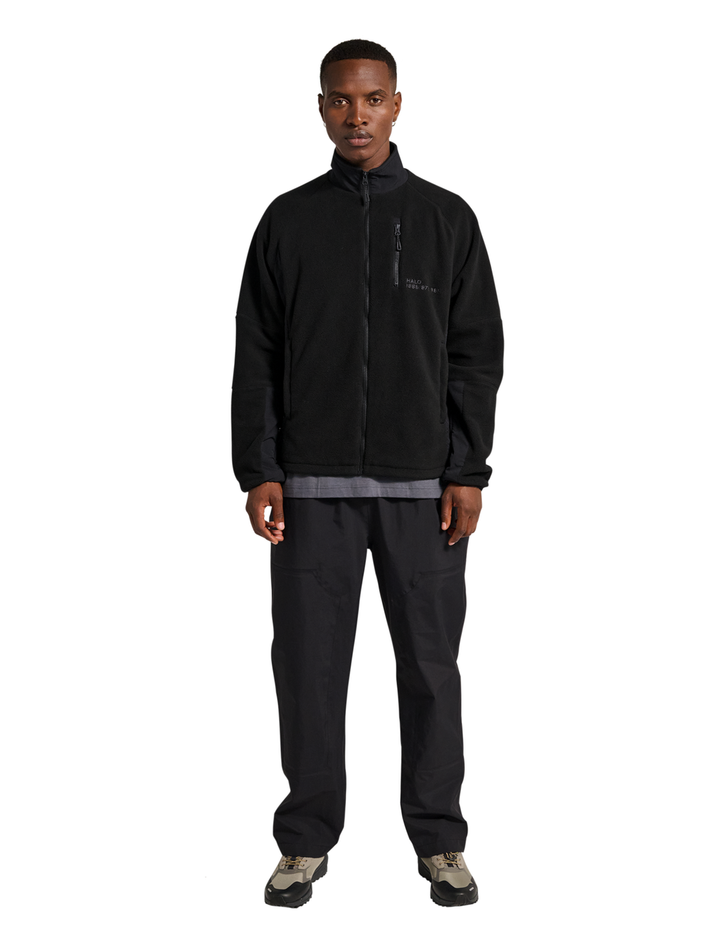 HALO WINDPROOF TEDDYFLEECE JACKET, BLACK, model