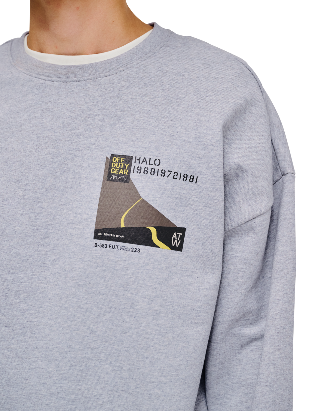 HALO AVIATION BOXY CREW, LIGHT GREY MELANGE, model