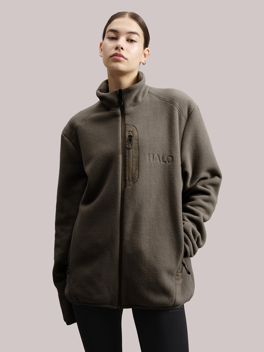 HALO TEDDY FLEECE JACKET, MOREL, model