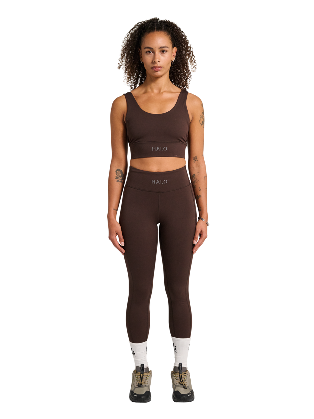 HALO WOMEN TRAINING BRA, CHOCOLATE TORTE, model