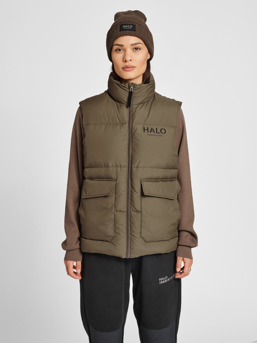 HALO DOWN VEST, MAJOR BROWN, model