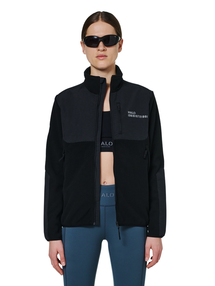 HALO BLOCKED ZIP FLEECE, BLACK, model