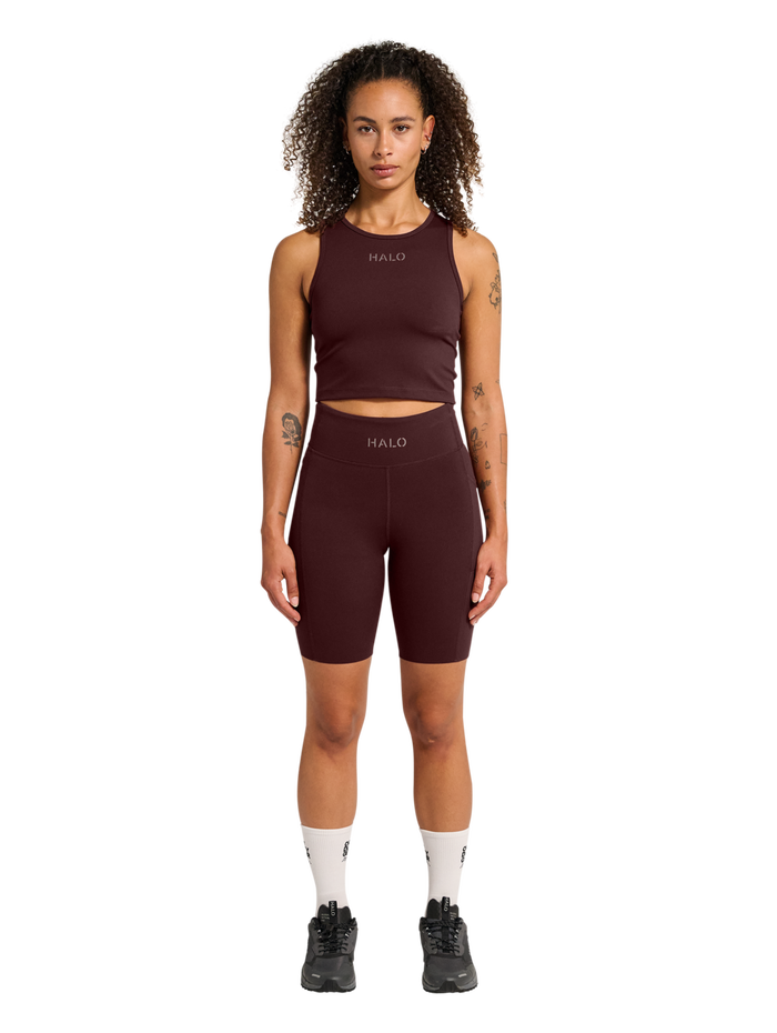 HALO WOMEN TRAINING TOP, BITTER CHOCOLATE, model