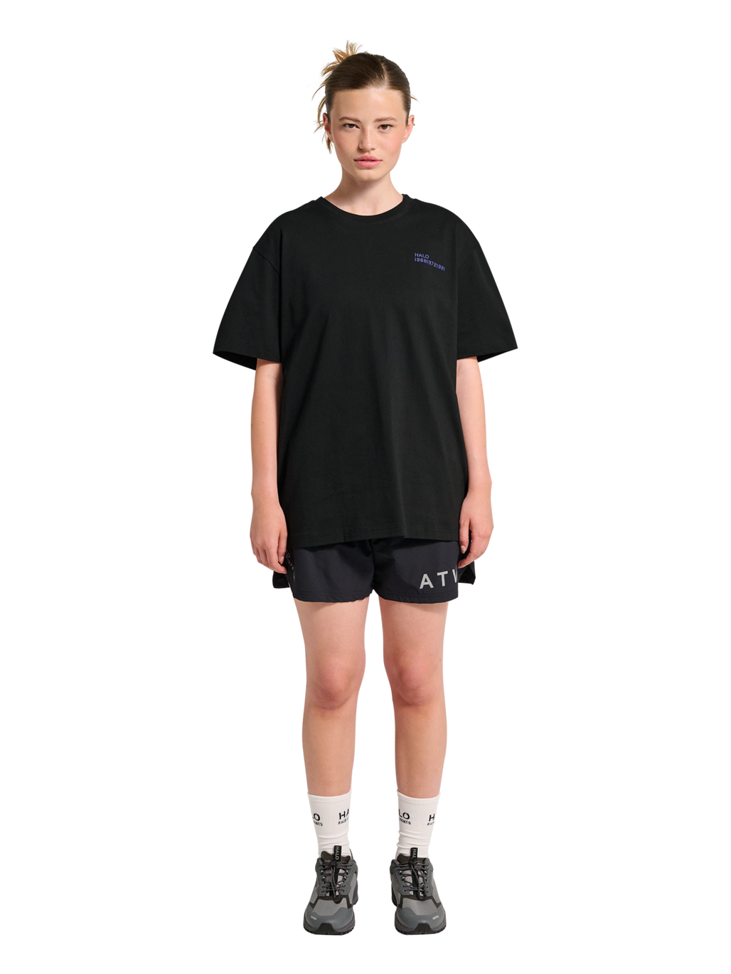 HALO PATCH GRAPHIC T-SHIRT, BLACK, model