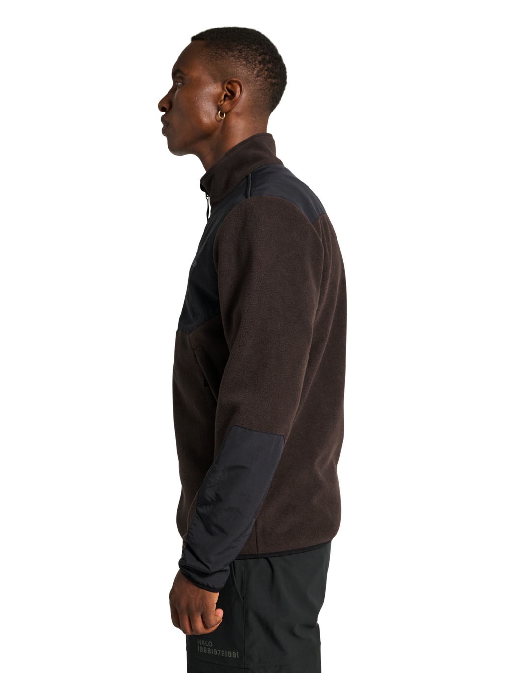 HALO BLOCKED ZIP FLEECE, CHOCOLATE TORTE, model