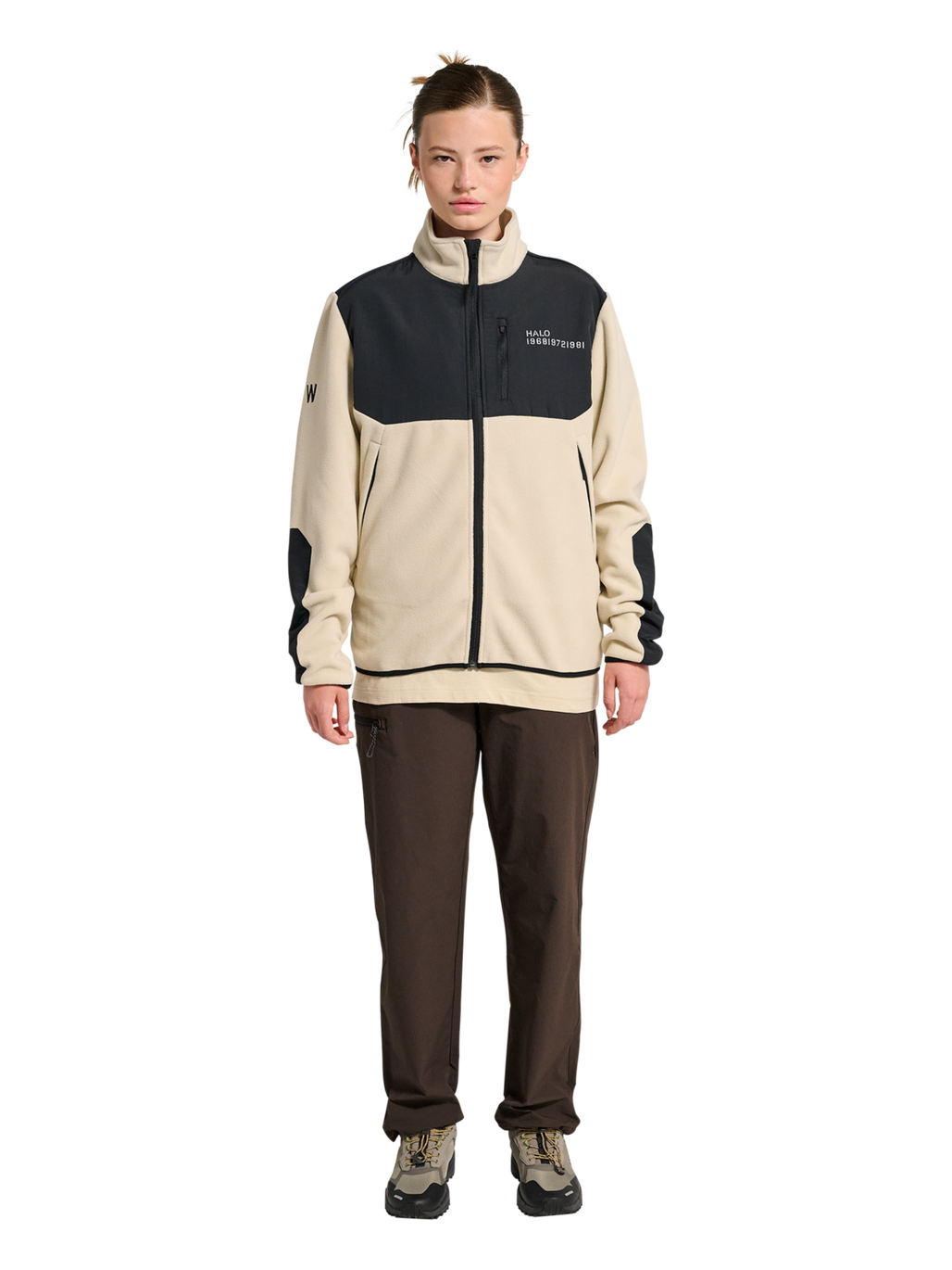 HALO BLOCKED ZIP FLEECE, OYSTER GRAY, model