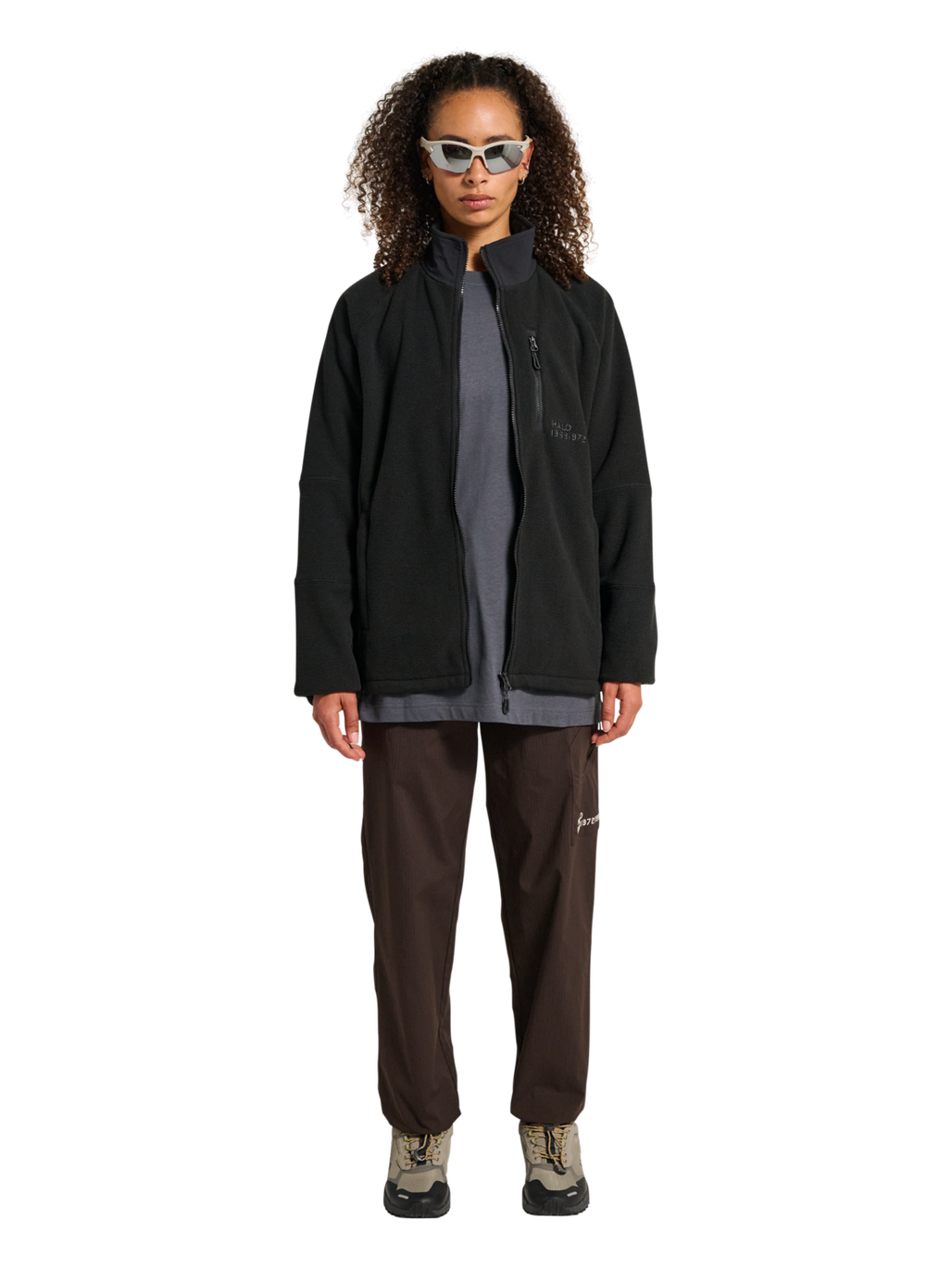 HALO WINDPROOF TEDDYFLEECE JACKET, BLACK, model