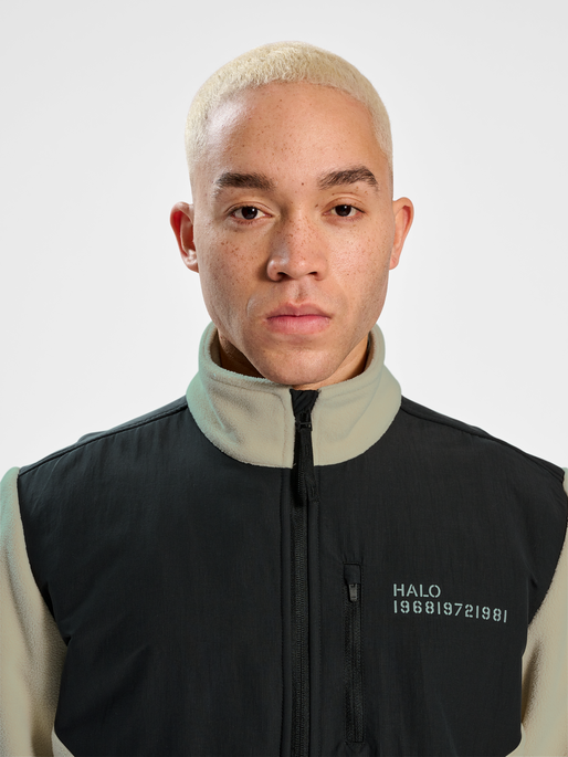HALO BLOCKED ZIP FLEECE, GRAY GREEN, model