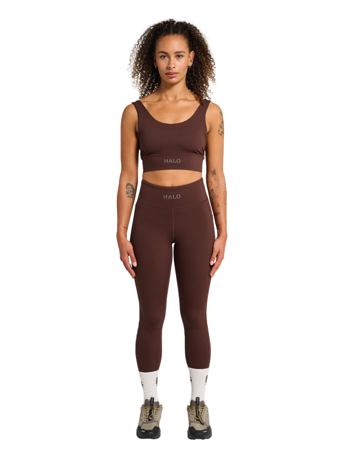 HALO WOMEN TRAINING TIGHTS, BITTER CHOCOLATE, model