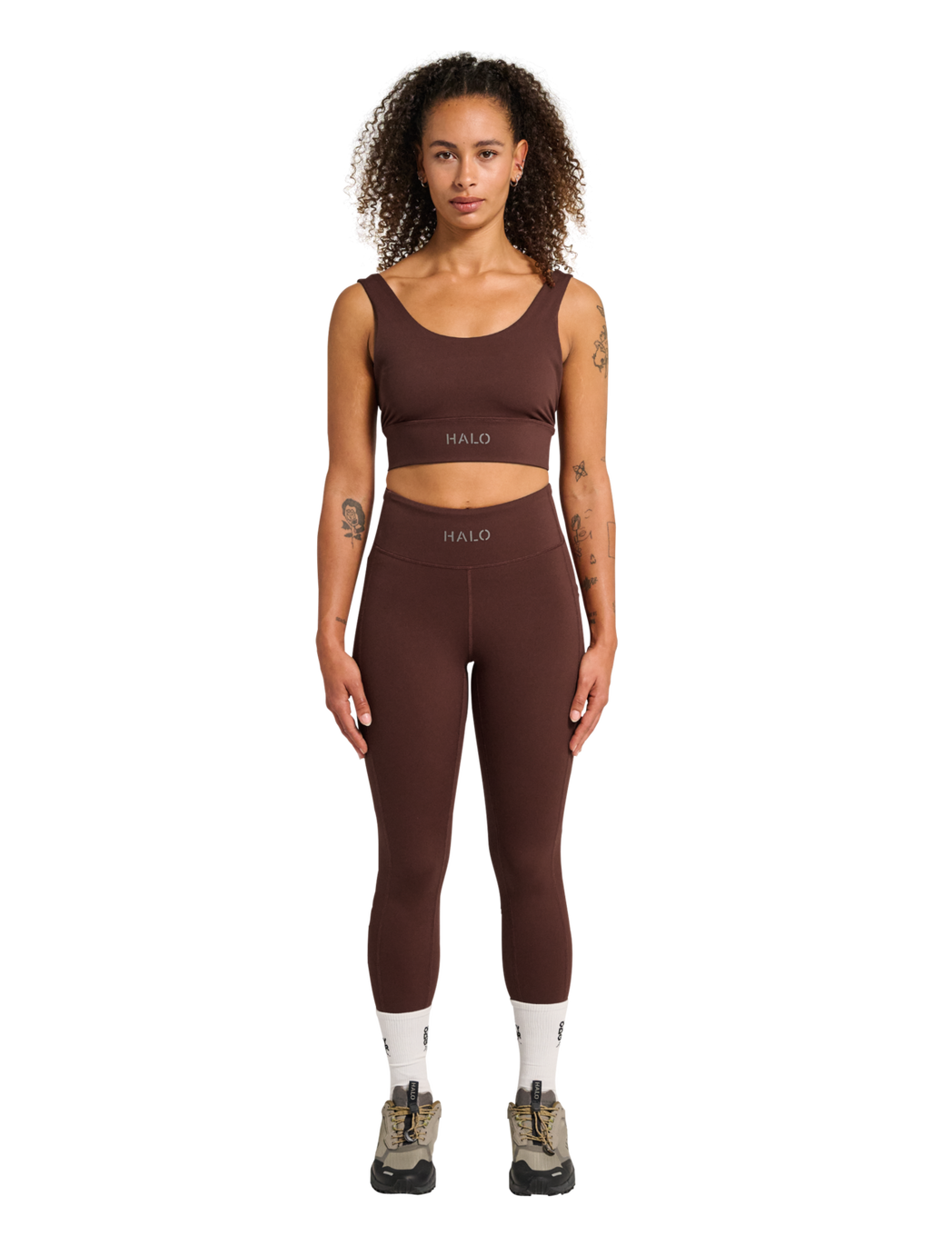 HALO WOMEN TRAINING TIGHTS, BITTER CHOCOLATE, model