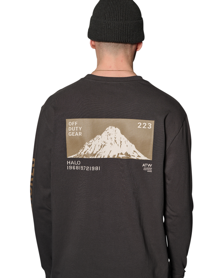 HALO SHORES L/S T-SHIRT, RAVEN, model
