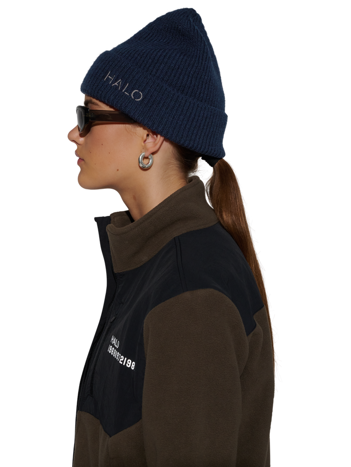 HALO WOOL MIX BEANIE, DARK SAPPHIRE, model