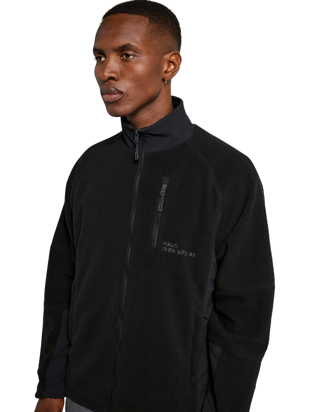 HALO WINDPROOF TEDDYFLEECE JACKET, BLACK, model