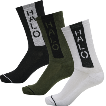 HALO LOGO SOCKS 3-PACK, BLACK/OPTIC WHITE/DARK ARMY, packshot