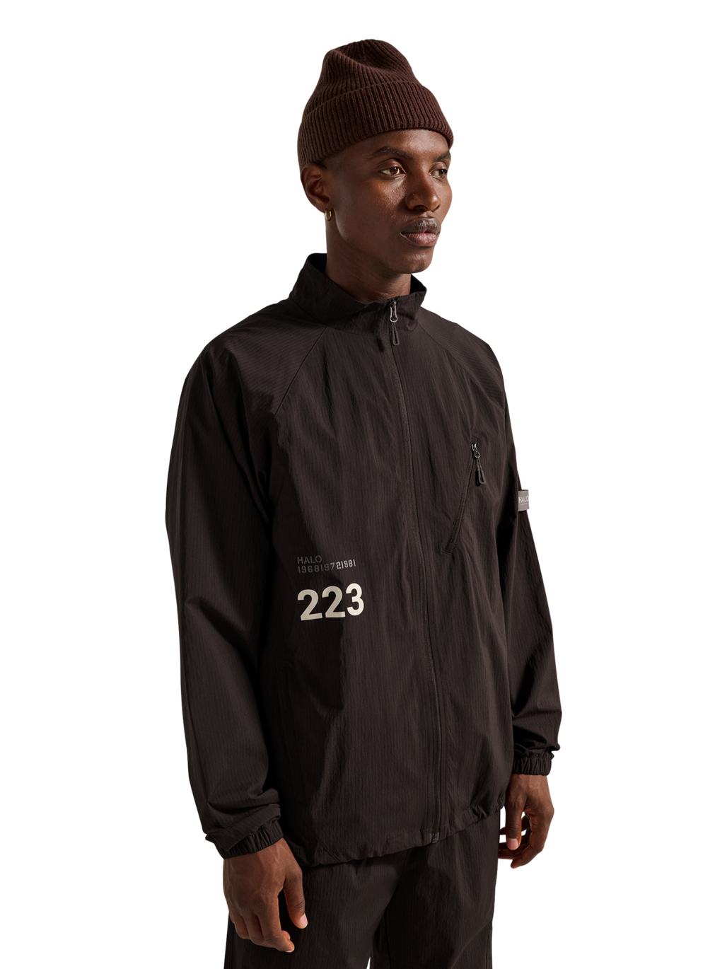HALO STEEL JACKET, CHOCOLATE TORTE, model