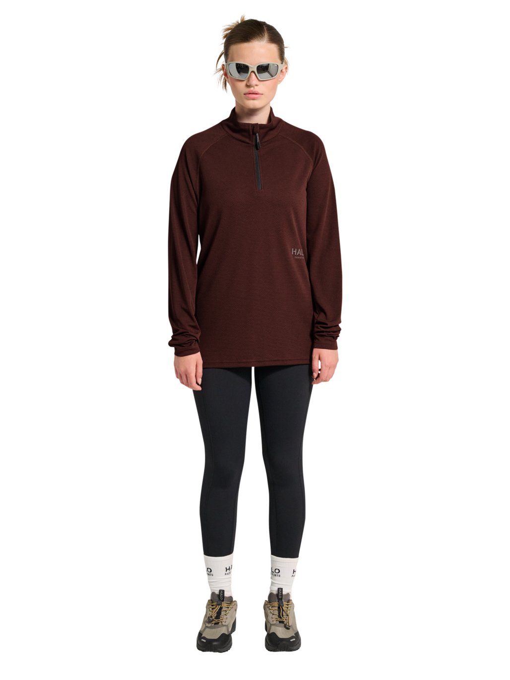 HALO SORONA HALF ZIP, BITTER CHOCOLATE, model