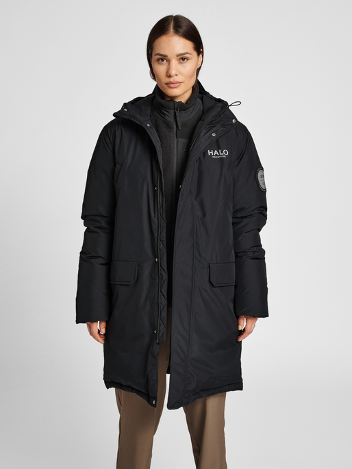 HALO DOWN COAT, BLACK, model