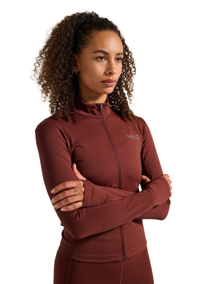 HALO WOMEN FULL ZIP 2.0, BITTER CHOCOLATE, model