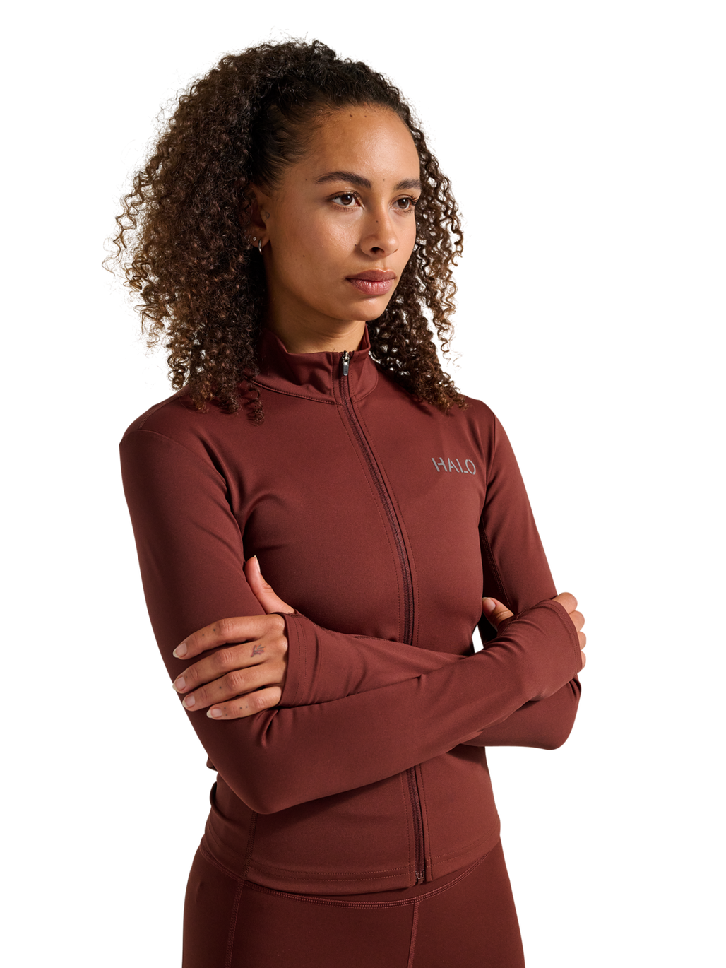 HALO WOMEN FULL ZIP 2.0, BITTER CHOCOLATE, model