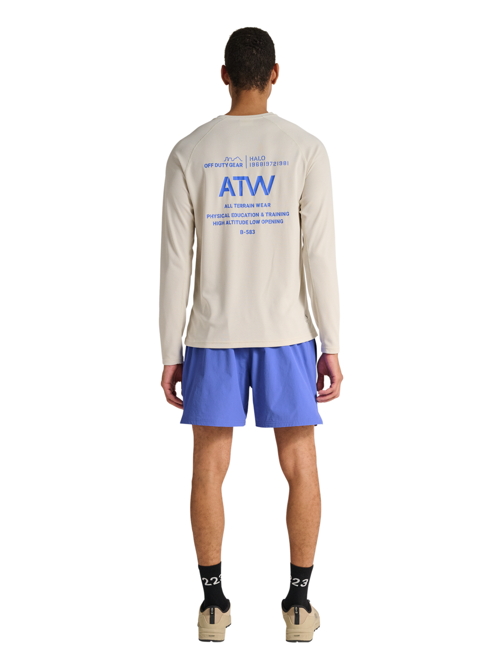 HALO SHORTS, BAJA BLUE, model