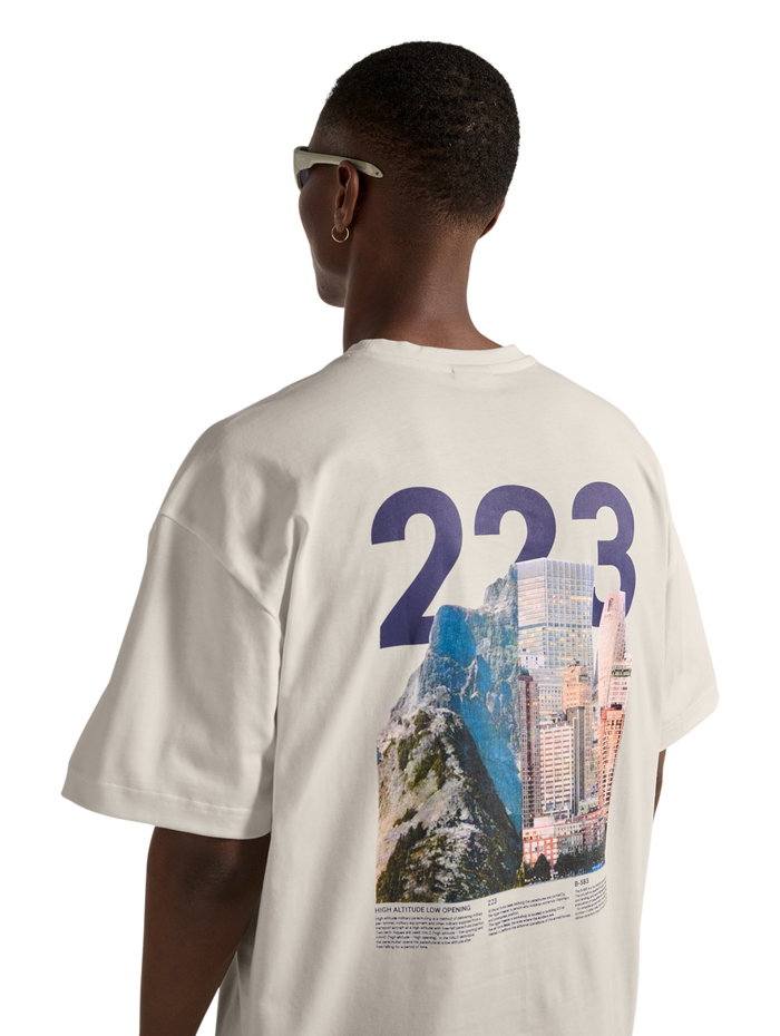 HALO GRAPHIC BOXY T-SHIRT, MARSHMALLOW/ASTRAL AURA, model