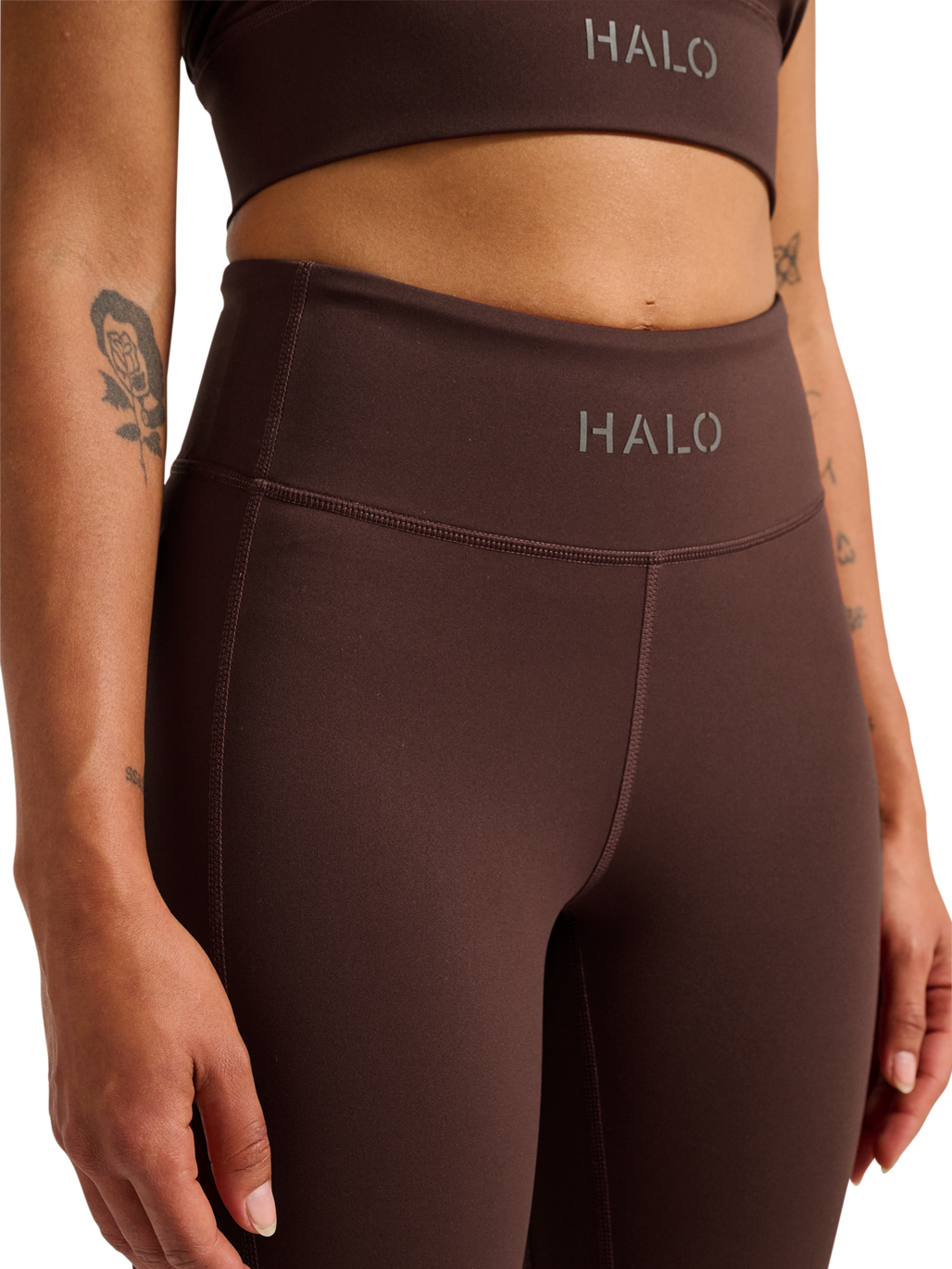 HALO WOMEN TRAINING TIGHTS, BITTER CHOCOLATE, model
