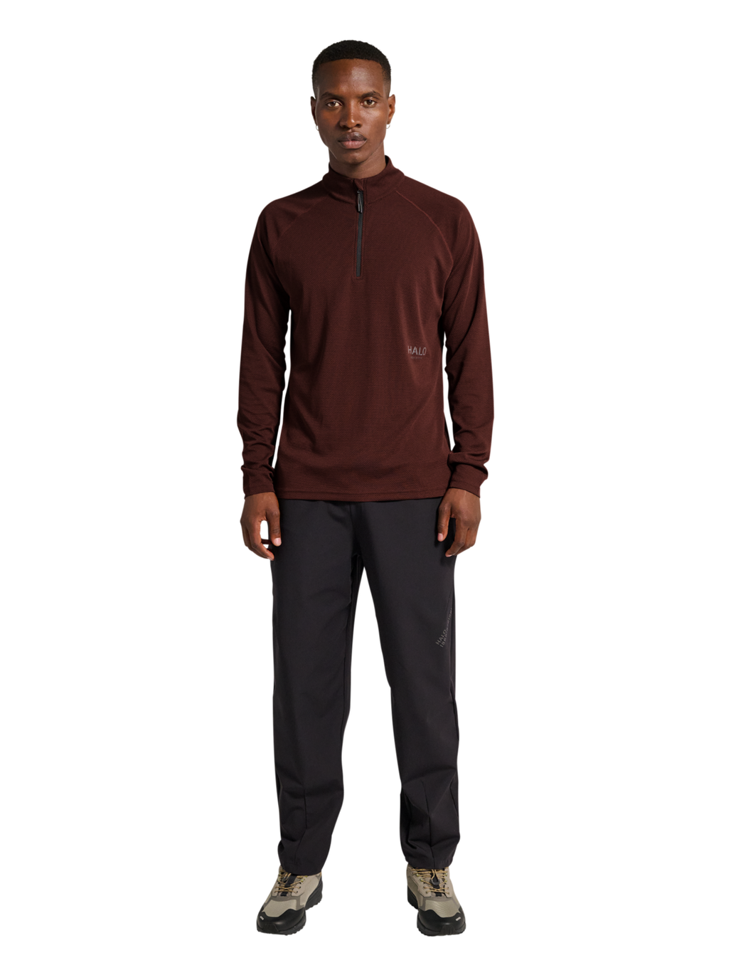 HALO SORONA HALF ZIP, BITTER CHOCOLATE, model