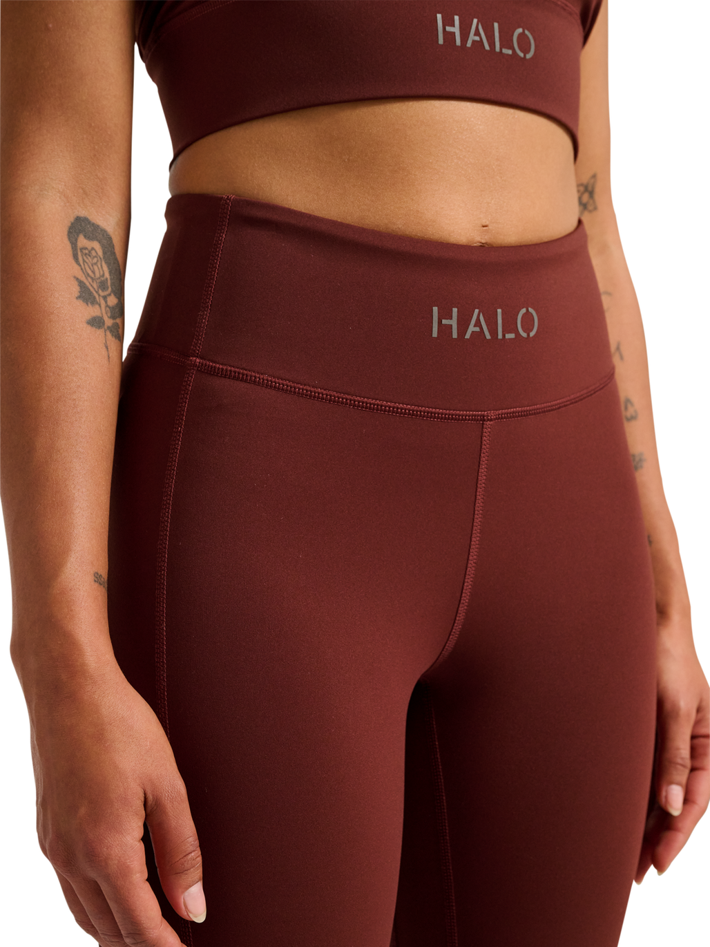 HALO WOMEN TRAINING TIGHTS, BITTER CHOCOLATE, model