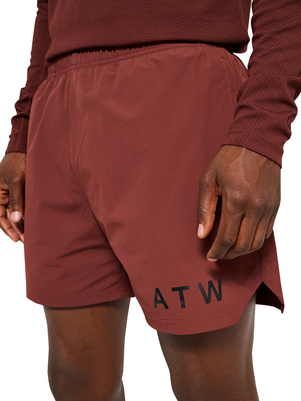 HALO SHORTS, BITTER CHOCOLATE, model