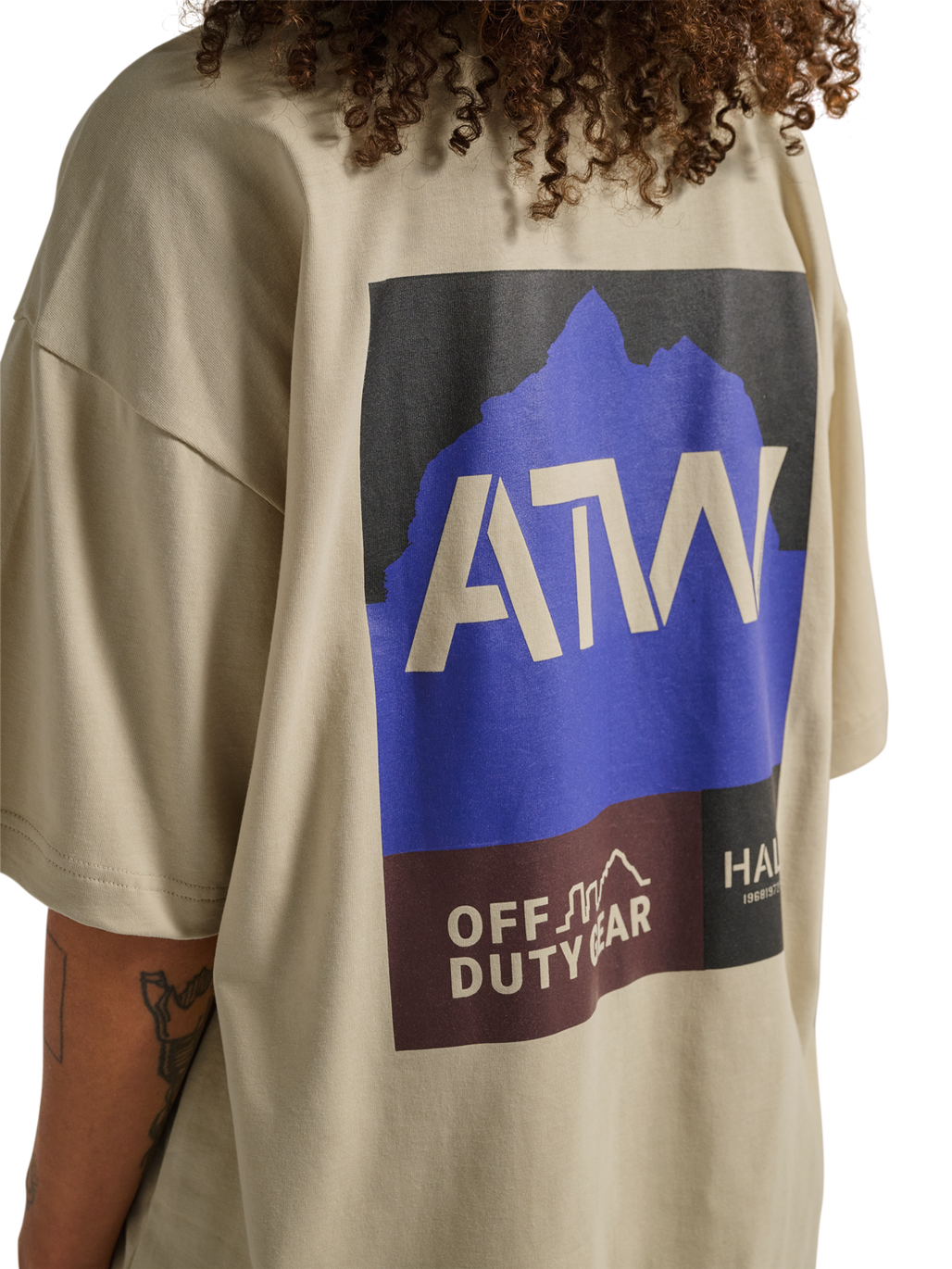 HALO GRAPHIC BOXY T-SHIRT, OYSTER GRAY/OYSTER GRAY, model