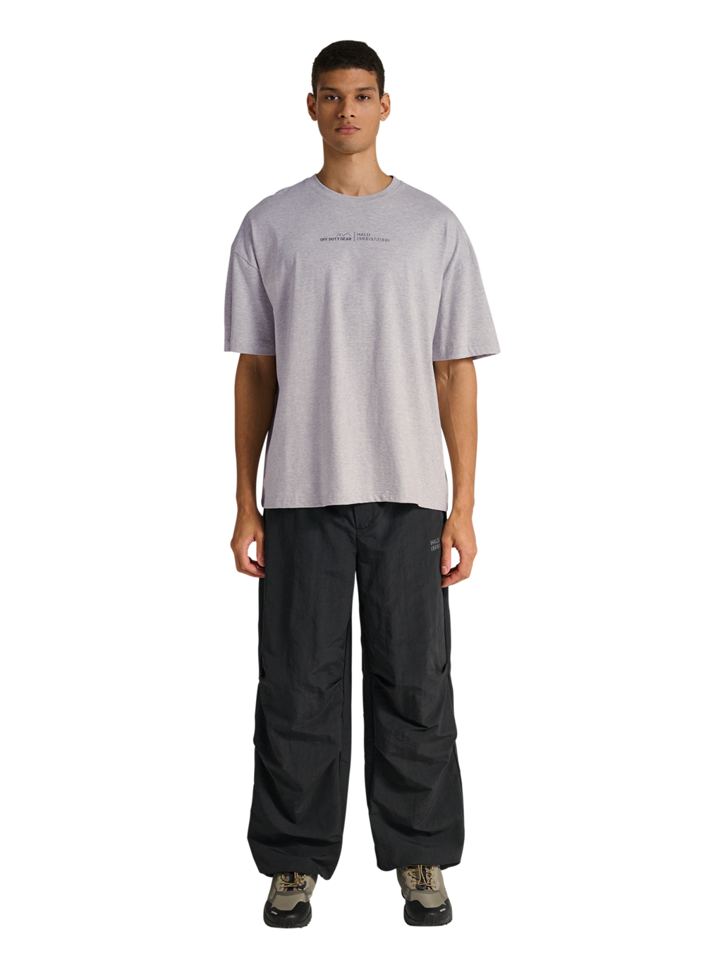 HALO GRAPHIC BOXY T-SHIRT, LIGHT GREY MELANGE, model