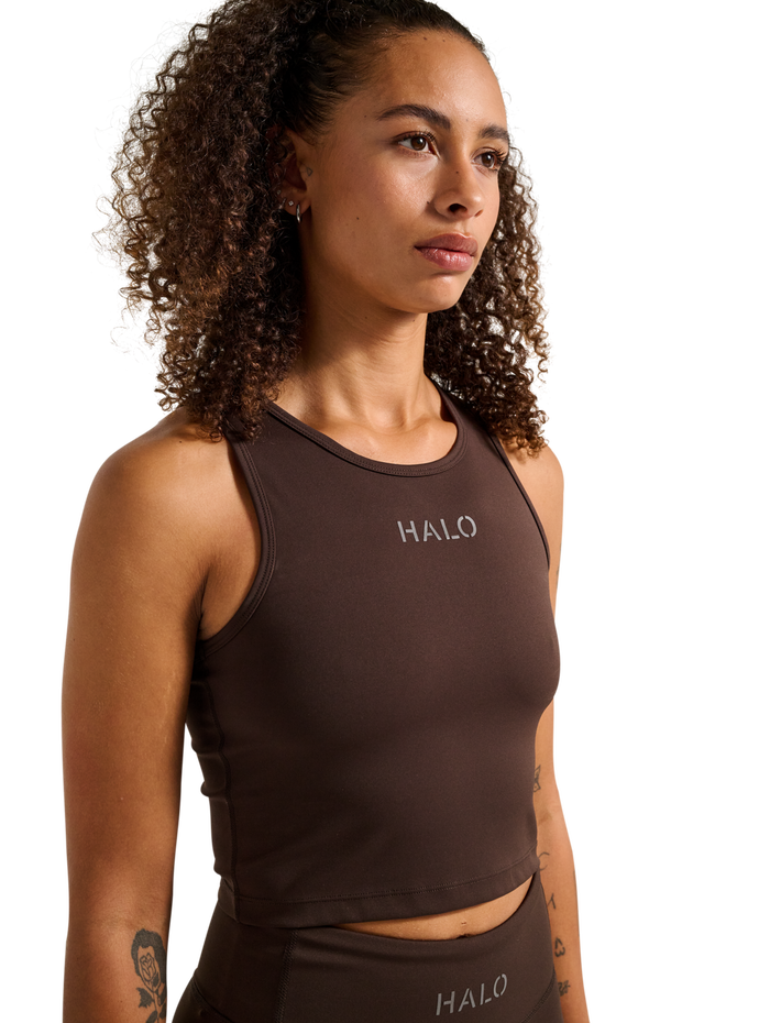 HALO WOMEN TRAINING TOP, CHOCOLATE TORTE, model