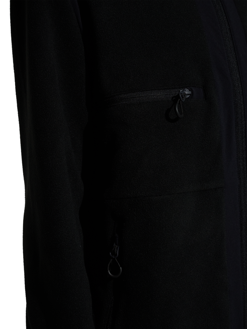 HALO PANELED FLEECE JACKET, BLACK, model