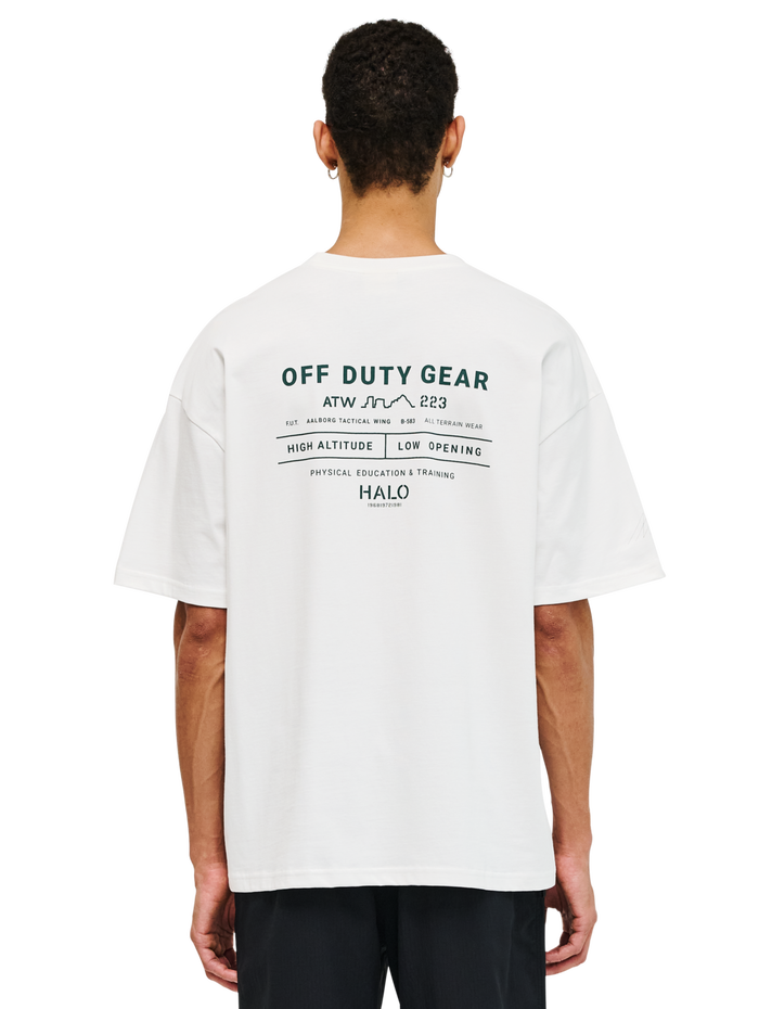HALO GRAPHIC BOXY T-SHIRT, MARSHMALLOW/BOTANICALGARDEN/BG, model