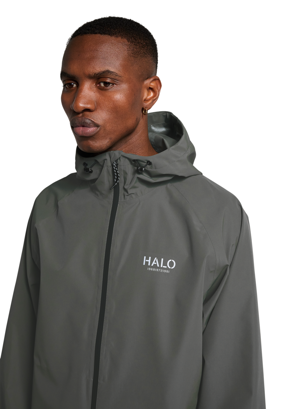 HALO RAIN JACKET, GUNMETAL, model
