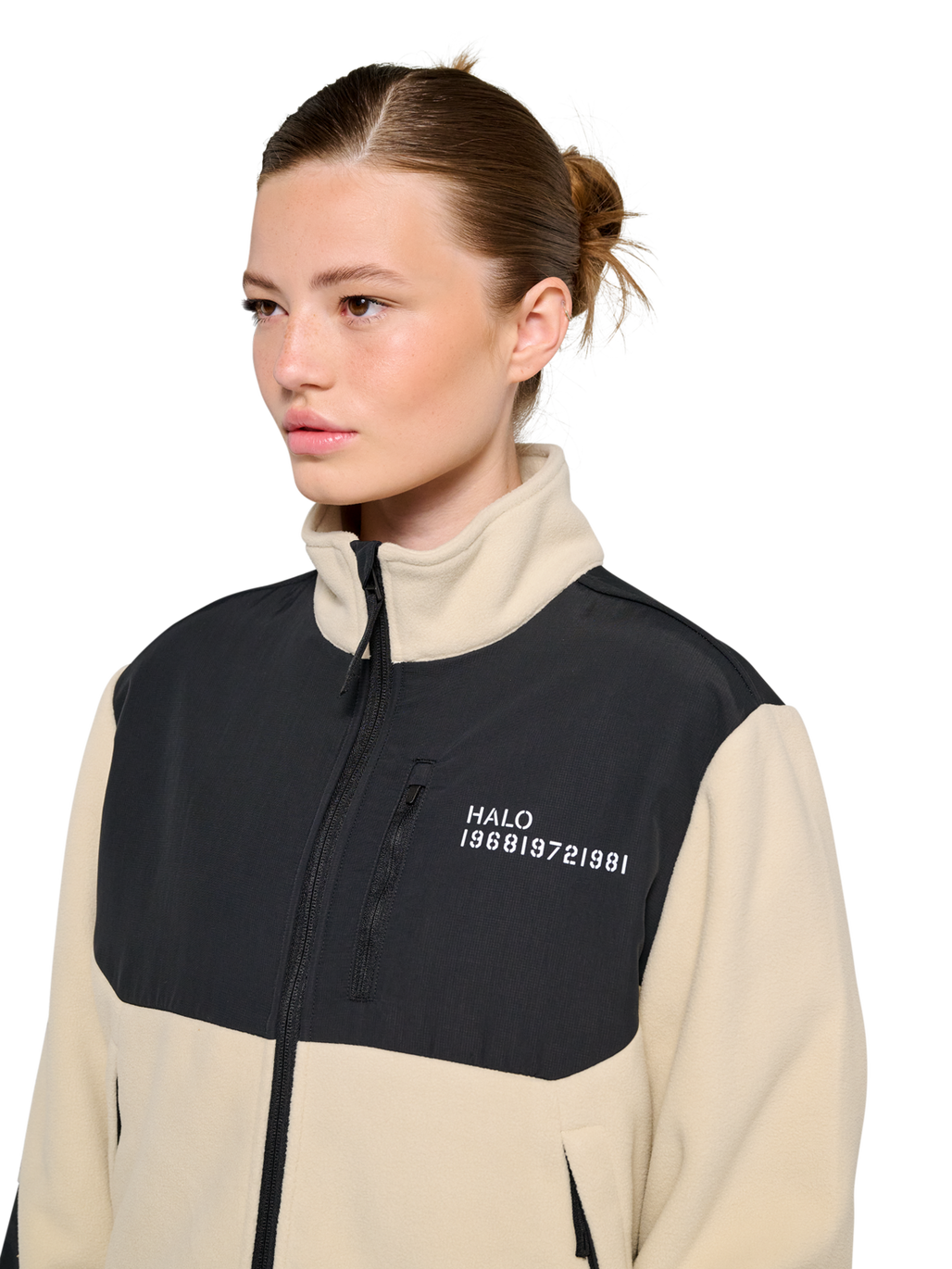 HALO BLOCKED ZIP FLEECE, OYSTER GRAY, model