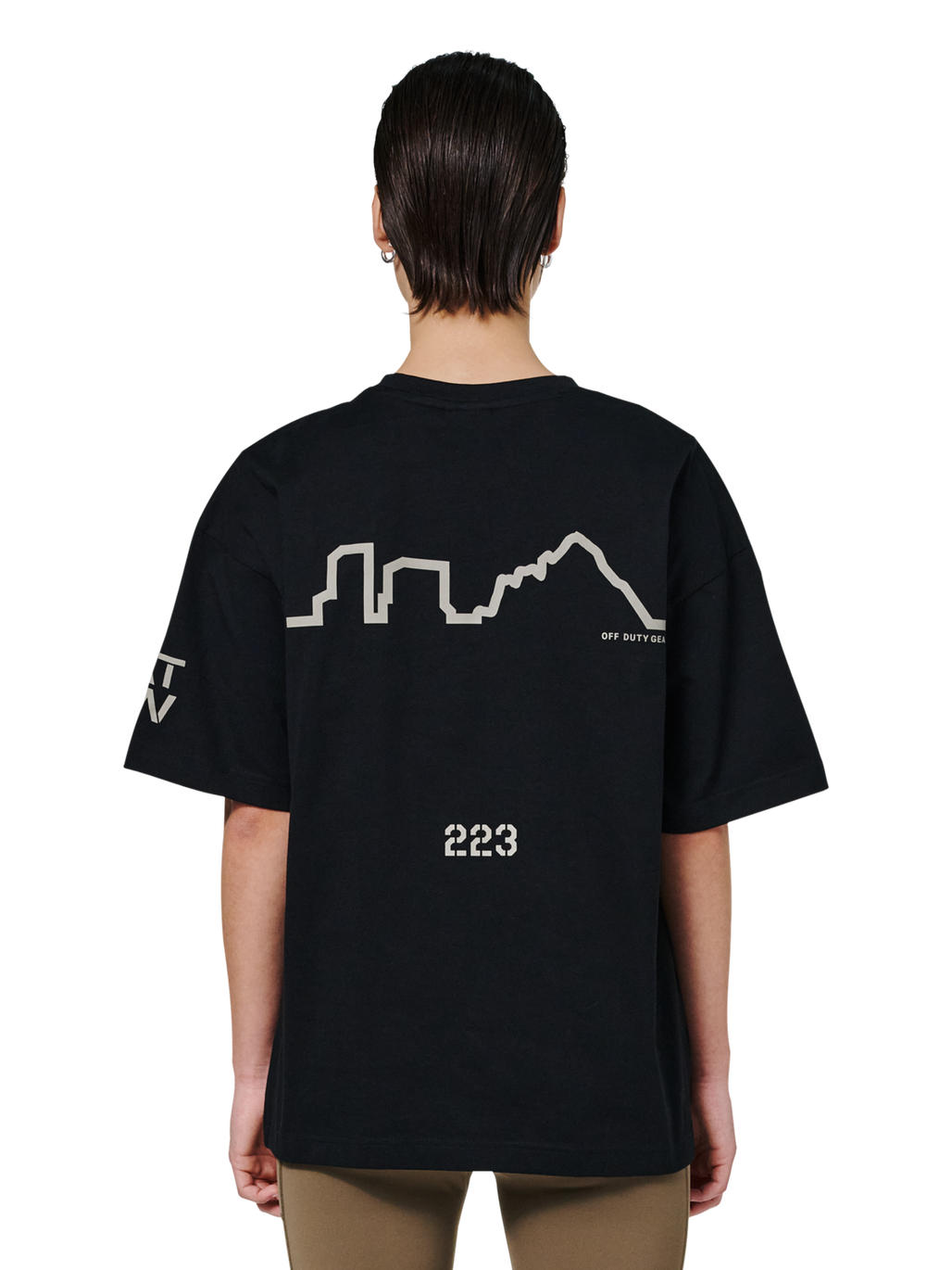 HALO GRAPHIC BOXY T-SHIRT, BLACK/SENECA ROCK, model