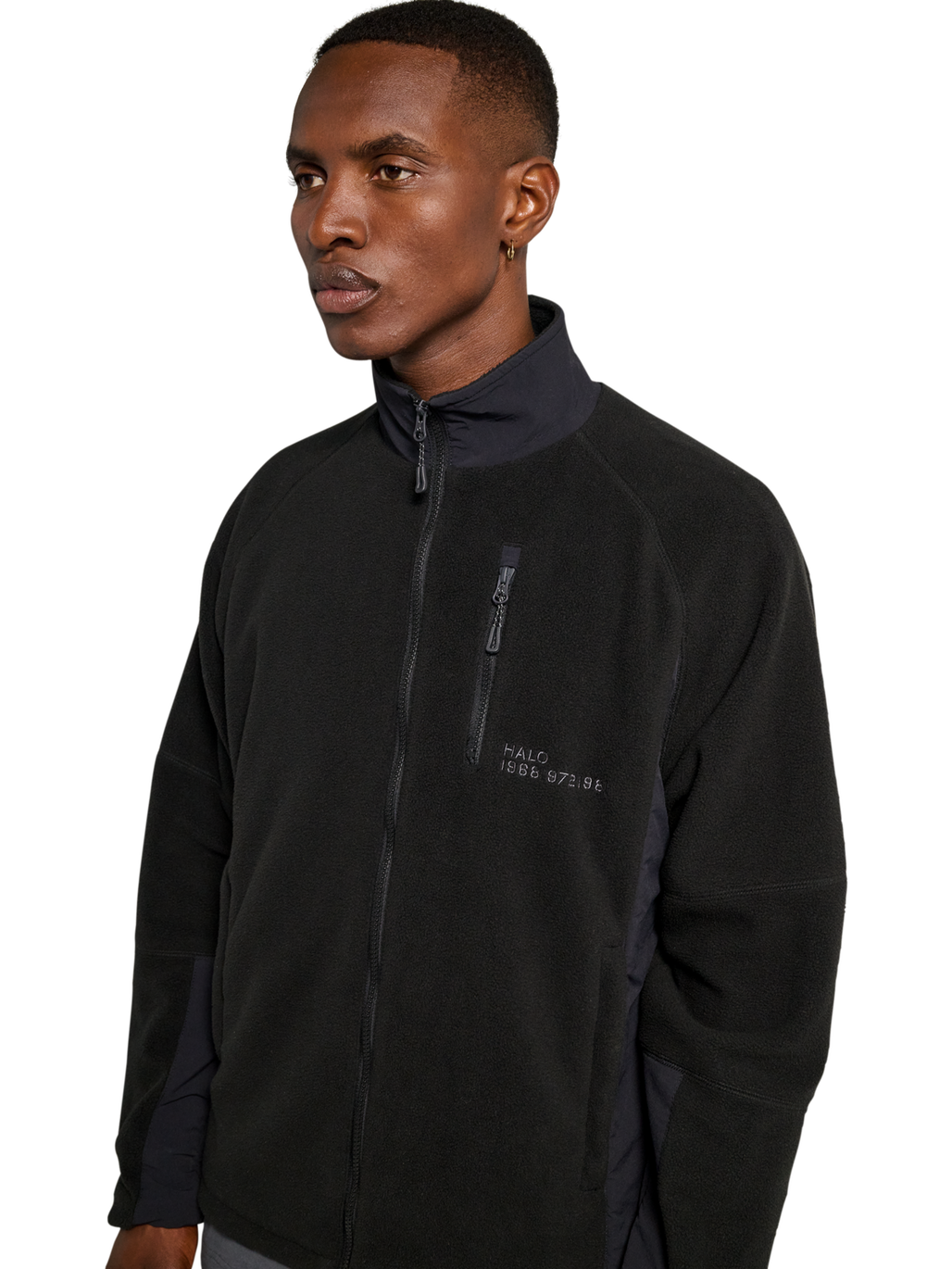 HALO WINDPROOF TEDDYFLEECE JACKET, BLACK, model