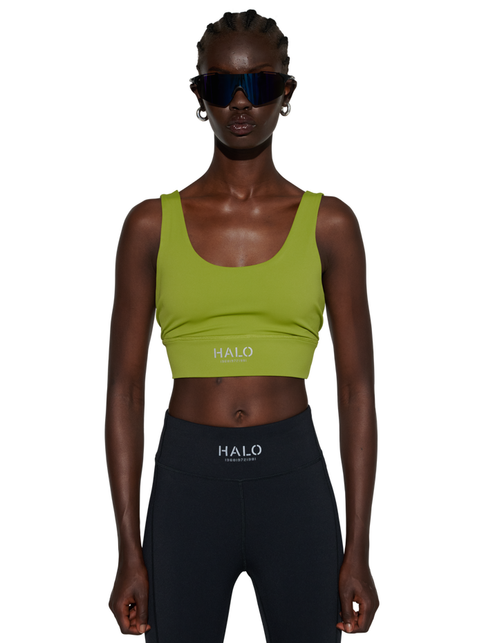 HALO WOMEN TRAINING BRA, TURTLE GREEN, model